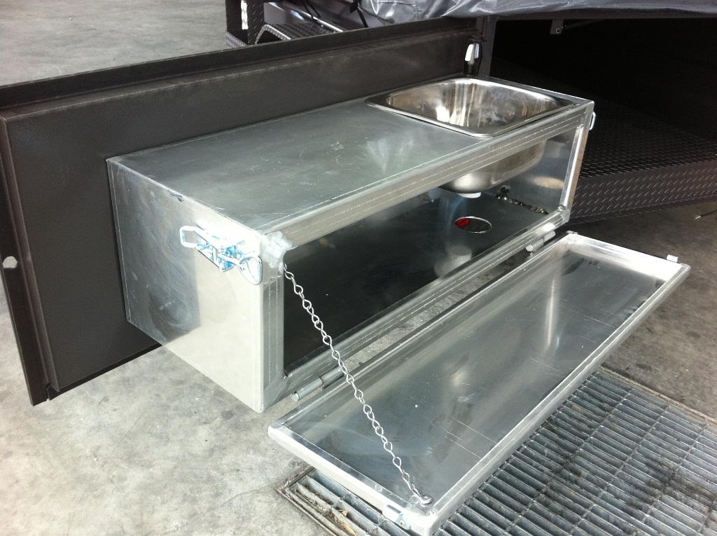 Aluminium Kitchen & Stainless Steel Sink with drop down door & hand pump tap